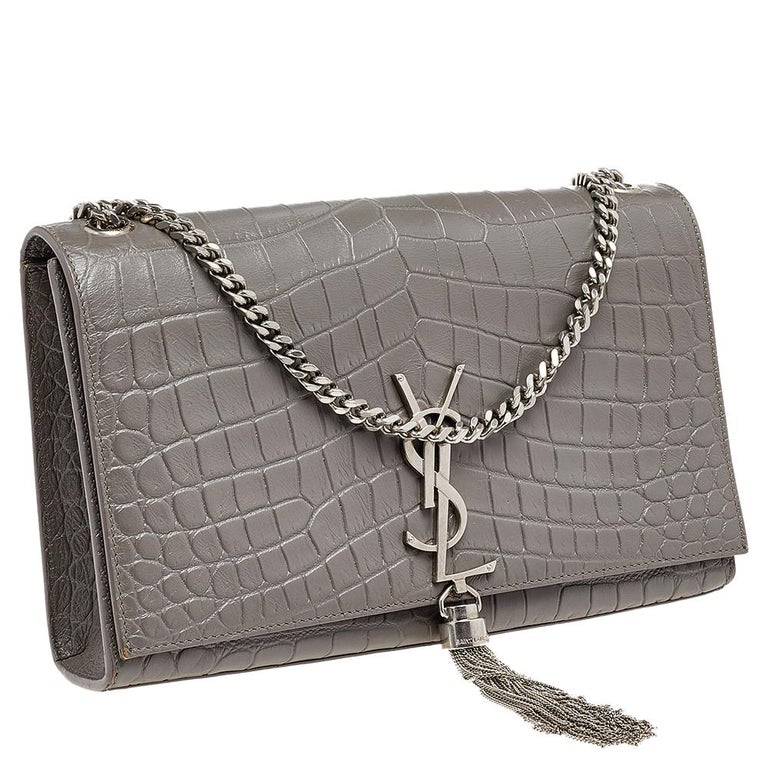 Saint Laurent Kate Medium YSL Croc-Embossed Crossbody Bag