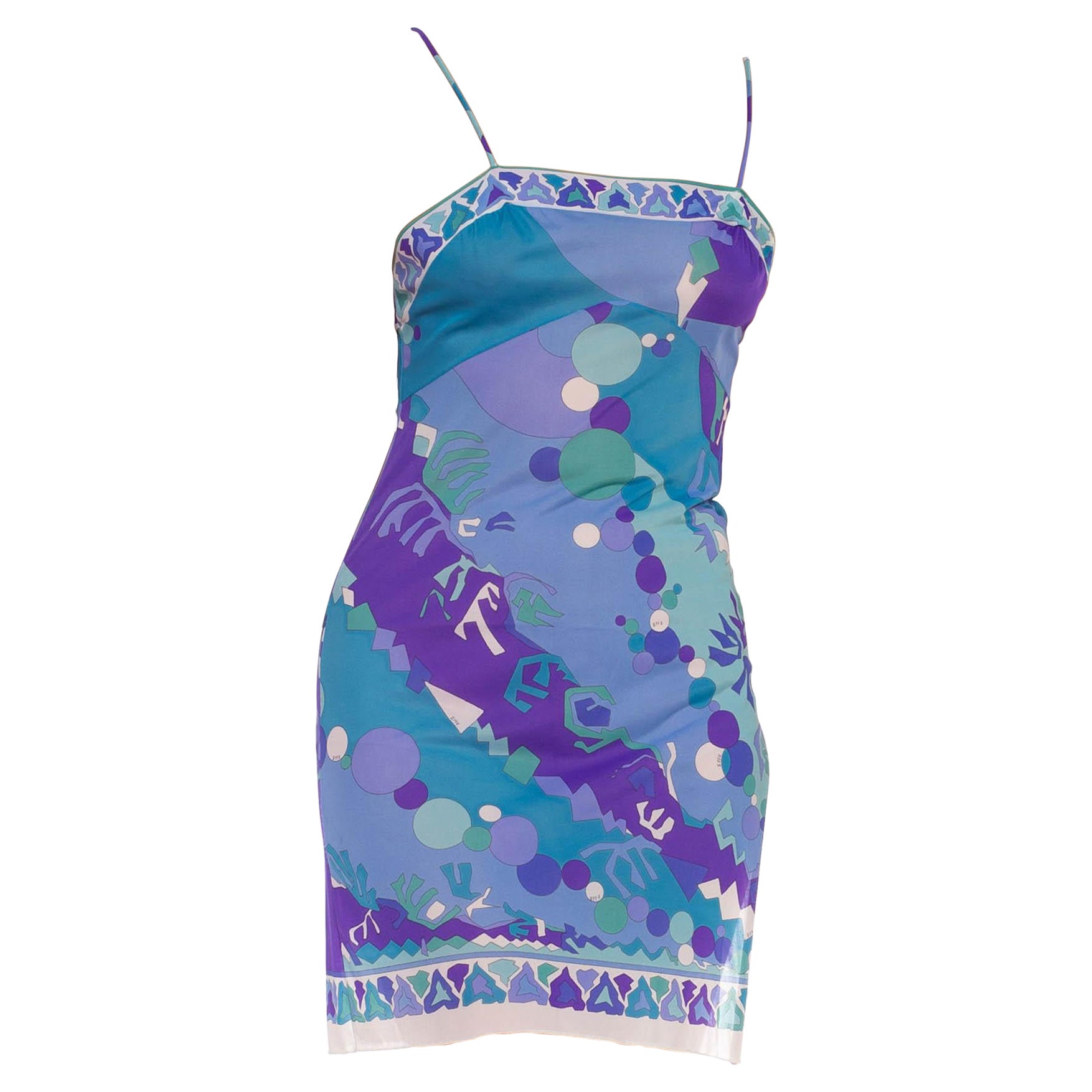 1960S Emilio Pucci Blue & Purple Poly Geometric Print Slip Dress