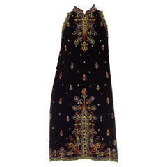 1960S Black & Gold Silk Velvet Beaded Dress