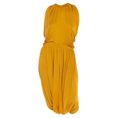 Retro 1970S Mustard Gold Polyester Blend Cowl Armhole & Halter Neck Jumpsuit Dress