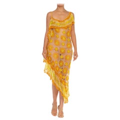 Morphew Collection Orange Yellow & White Cotton Floral Crochet Sexy Dress