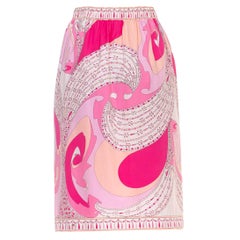 1960S Emilio Pucci Pink & White Cotton Psychedelic Print Skirt