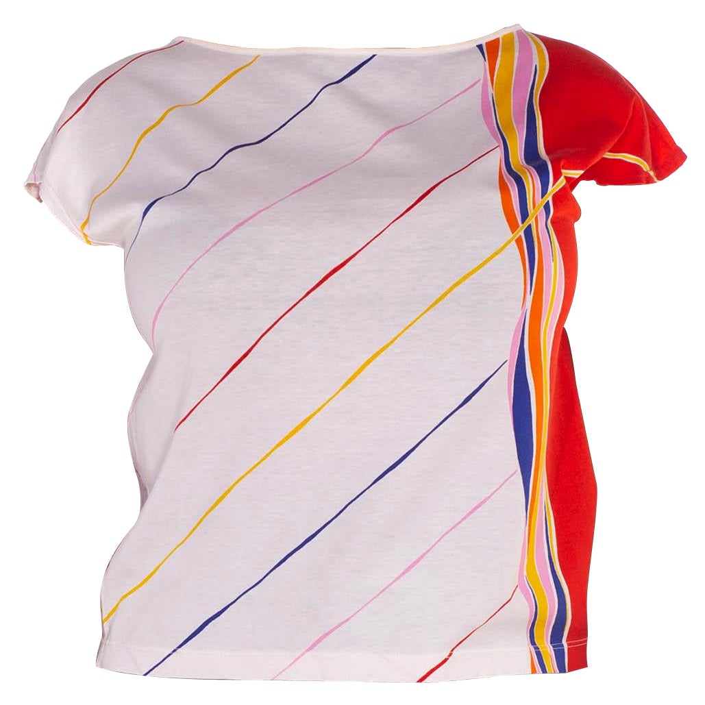 1980S Gucci White & Red Cotton Striped Abstract Print T-Shirt For Sale