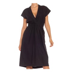 1990S Issey Miyake Black Cotton Pleated Dress With Apron