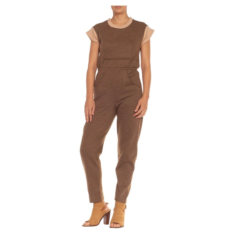 1980S Pierre Cardin Beige and Cream Cotton Blend Space Age Style Jumpsuit  For Sale at 1stDibs