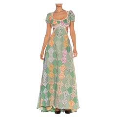 Morphew Collection Green & Orange Organic Cotton Victorian Lace Trim Gown Made 