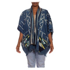Morphew Collection Blue & Ivory Cotton Denim Hand Woven African Indigo Poncho
