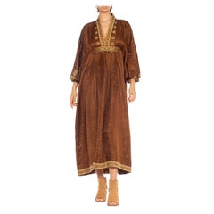 Morphew Collection Brown & Gold Silk Kaftan Made From Vintage Saris