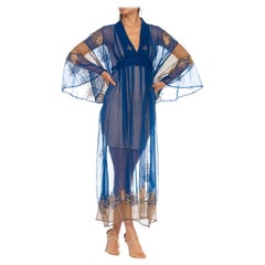 Morphew Collection Blue & Gold Silk Kaftan Made From Vintage Saris