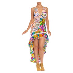 Used Morphew Collection Rainbow Nylon Hand Crocheted Cocktail Dress Made From 1960'S