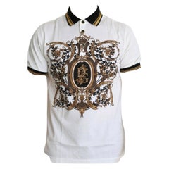 Dolce & Gabbana white gold and black baroque printed cotton polo men t-shirt 