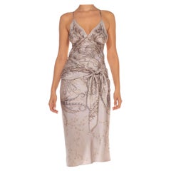 MORPHEW COLLECTION Grey & Ivory Silk Sagittarius Dress Made From Vintage Scarves
