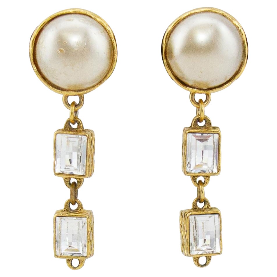 1984 Chanel Collection 23 Pearl and Rhinestone Drop Earrings  For Sale