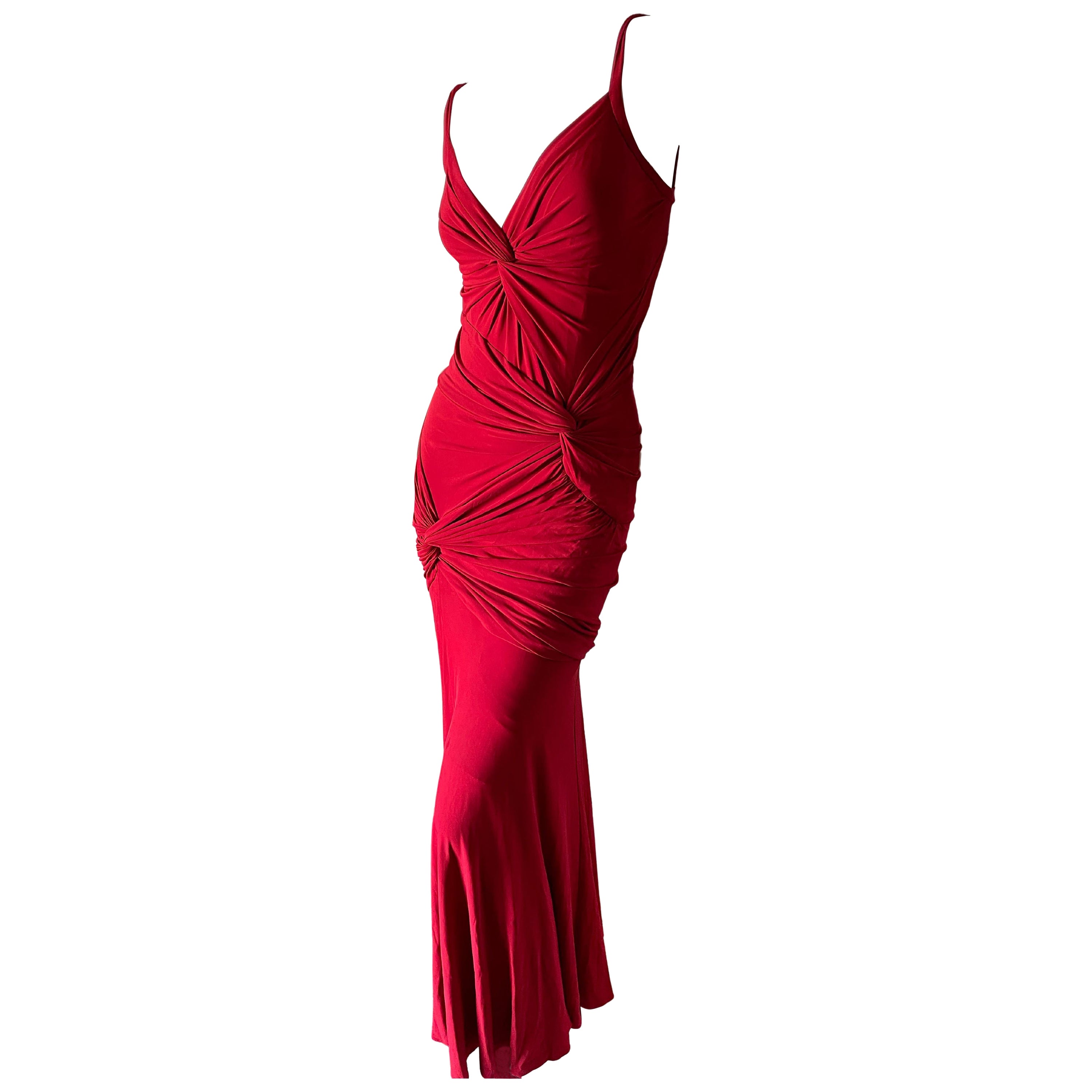 Donna Karan Vintage Red Knot Cocktail Dress For Sale