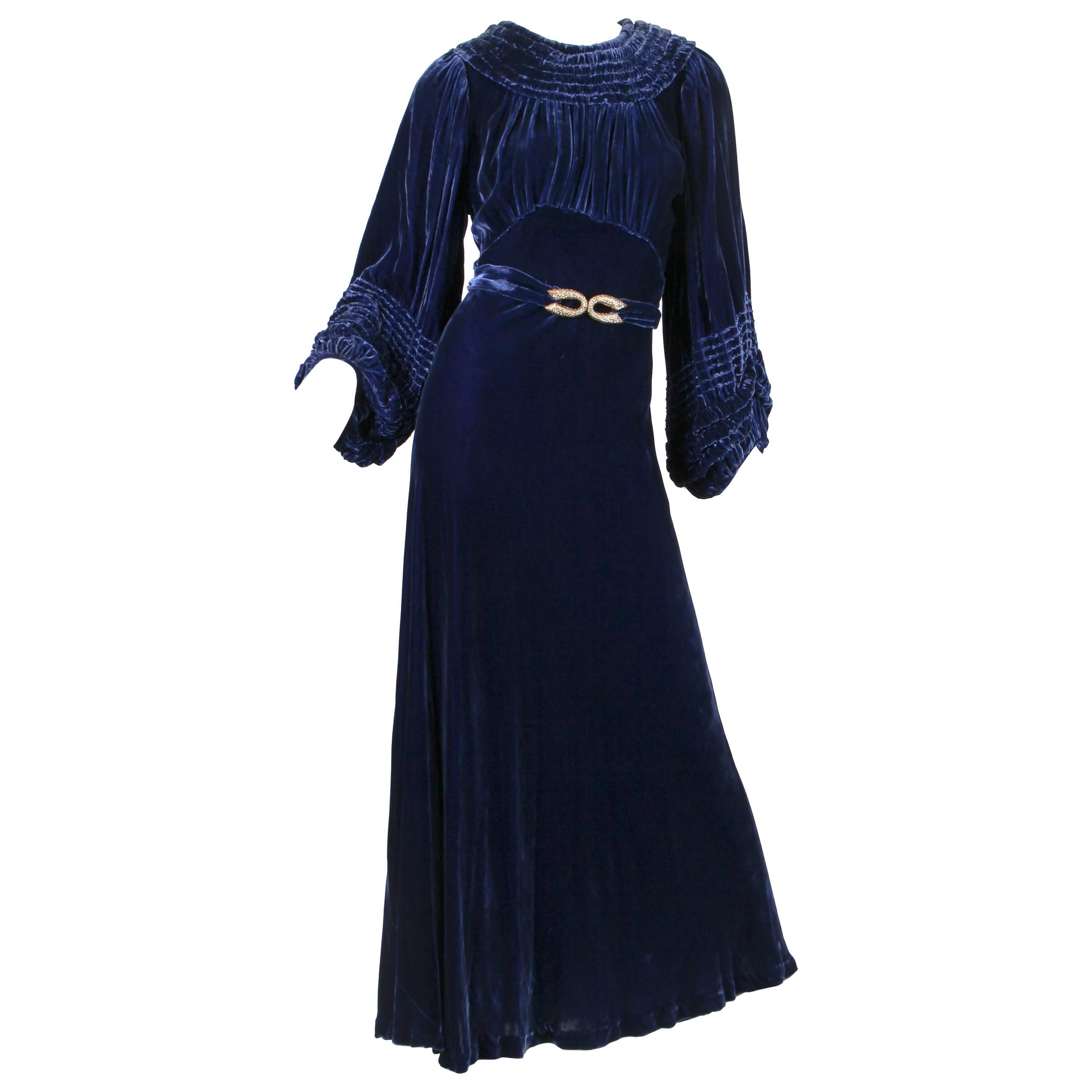 1930s Bias Cut Silk Velvet Gown