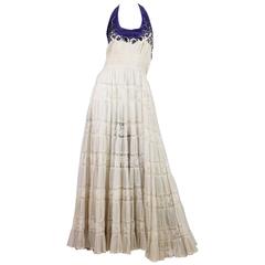 1930s Full White Lace Gown with Beading