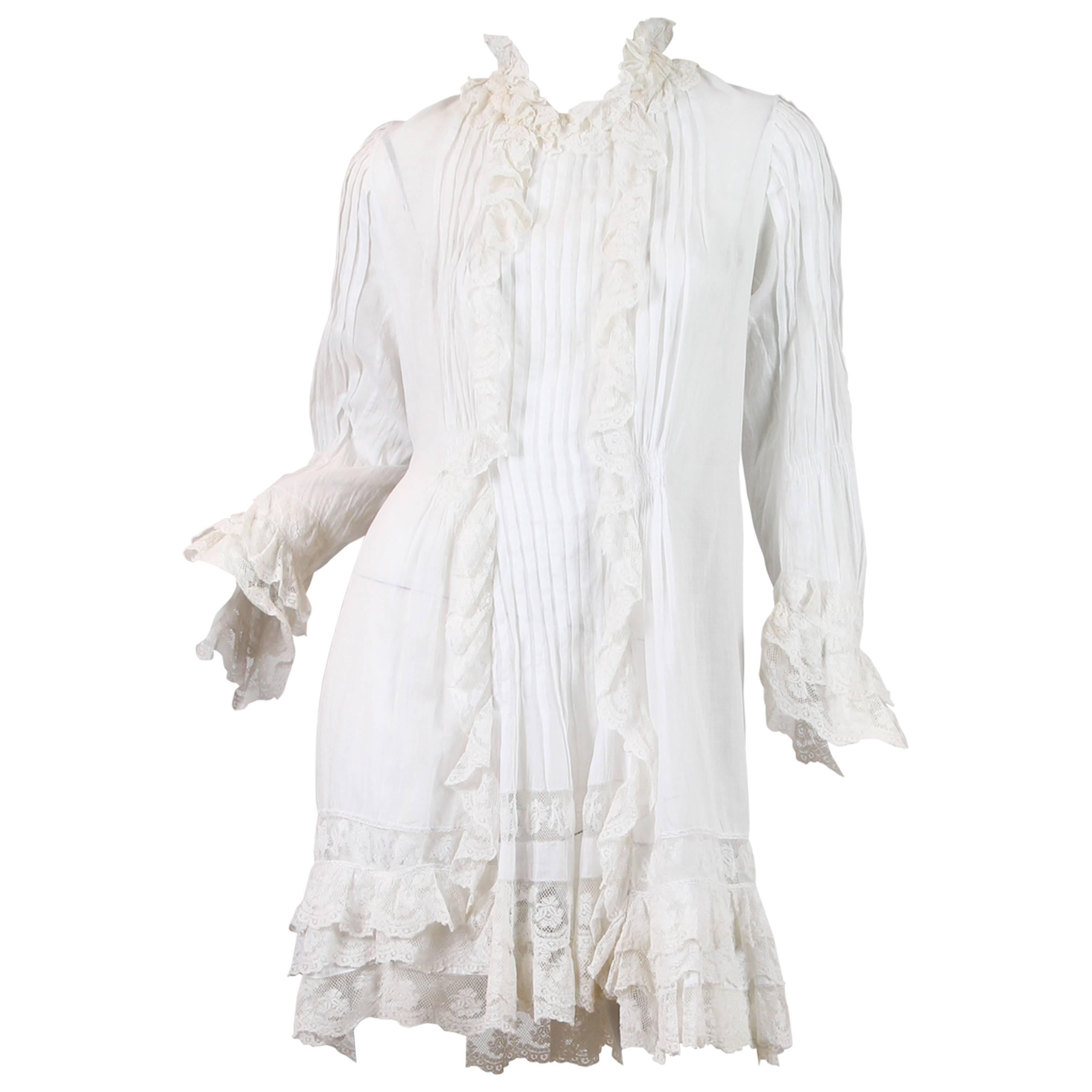 1870-80 Hand Pintucked Cotton and Lace Jacket