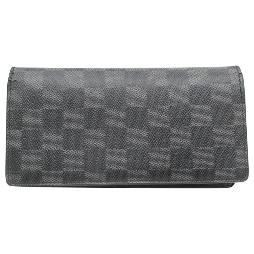 Louis Vuitton Black Damier Graphite Brazza Long Bifold Portefeuille 871035 For Sale