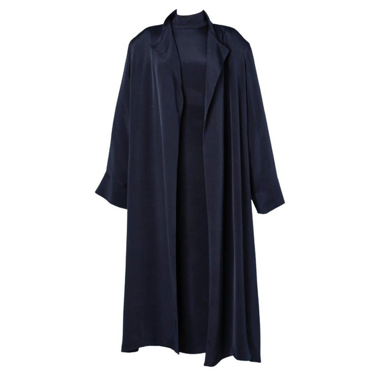 Navy blue coat and dress ensemble Junko Shimada 1980's For Sale at 1stDibs