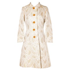 Vintage 1960's damasked gold lurex coat with flower buttons Hobby Milano