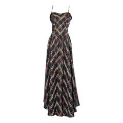 1940's long evening dress in multicolor check taffetas 