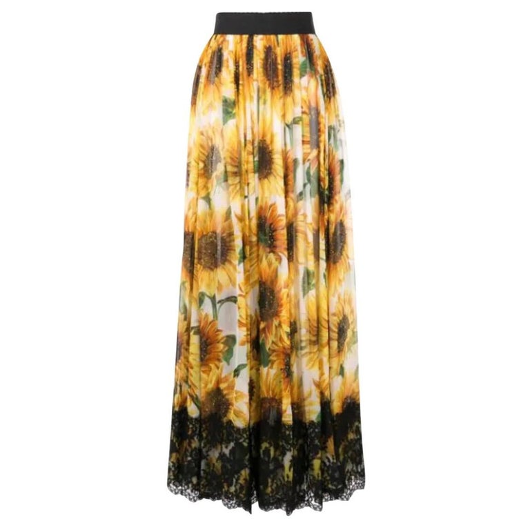Dolce & Gabbana sunflower printed multicolour silk long women skirt  For Sale