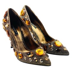 Dolce & Gabbana Gold lurex crystals embellished women shoes heels 