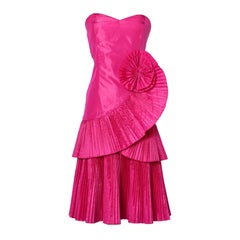 Shocking pink 1980's cocktail taffeta  bustier dress with shawl 