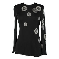 Vintage Black jersey top with rhinestones and beads embroidered 