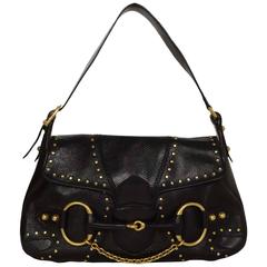 Gucci Black Leather Studded Flap Bag GHW