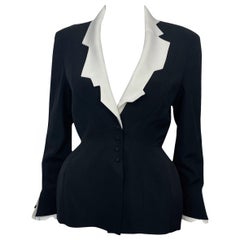 1994 Iconic Thierry Mugler Jacket in Black & White Worsted Wool