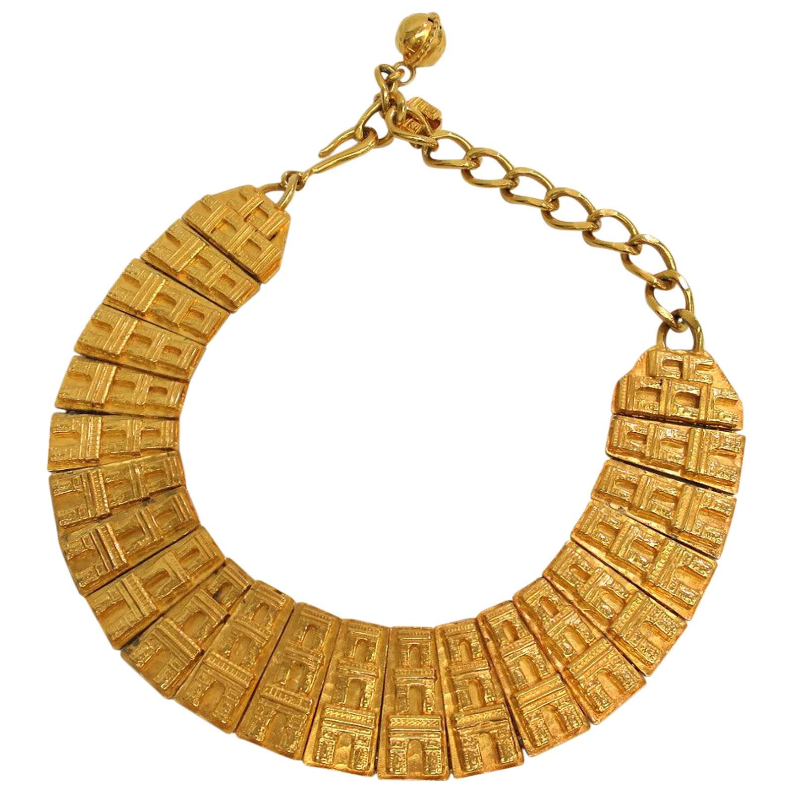 Celine Rare Vintage Arc de Triomphe Gold Chain Link Collar Statement Necklace