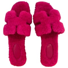 Hermes Oran Teddy Bear Fuchsia Pink SANDAL SLIPPER 37.5 Shoes Flat