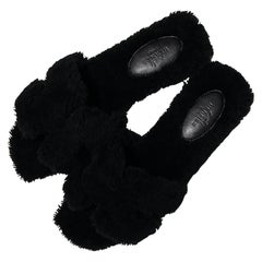 Hermes Oran Teddy Bear Black SANDAL SLIPPER 36  Shoes Flat