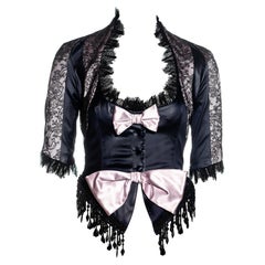 Vintage John Galliano black and pink satin and lace long-sleeve corset, ss 1994