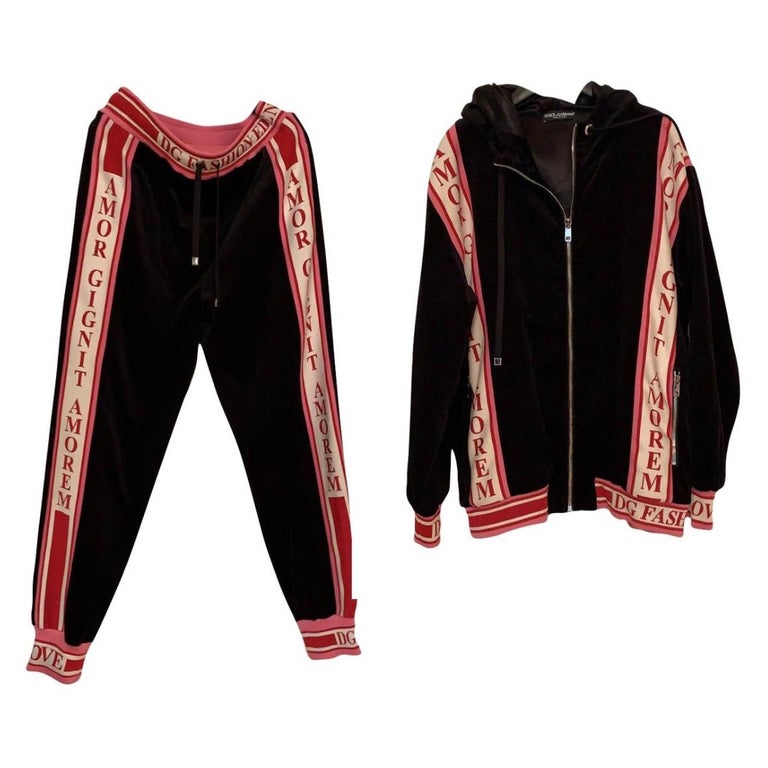 Dolce and Gabbana Jacket and Trousers Logo Printed Sportswear Devotion  Amore set at 1stDibs