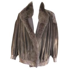 suede jacket with fox fur collar and trim snake print 7