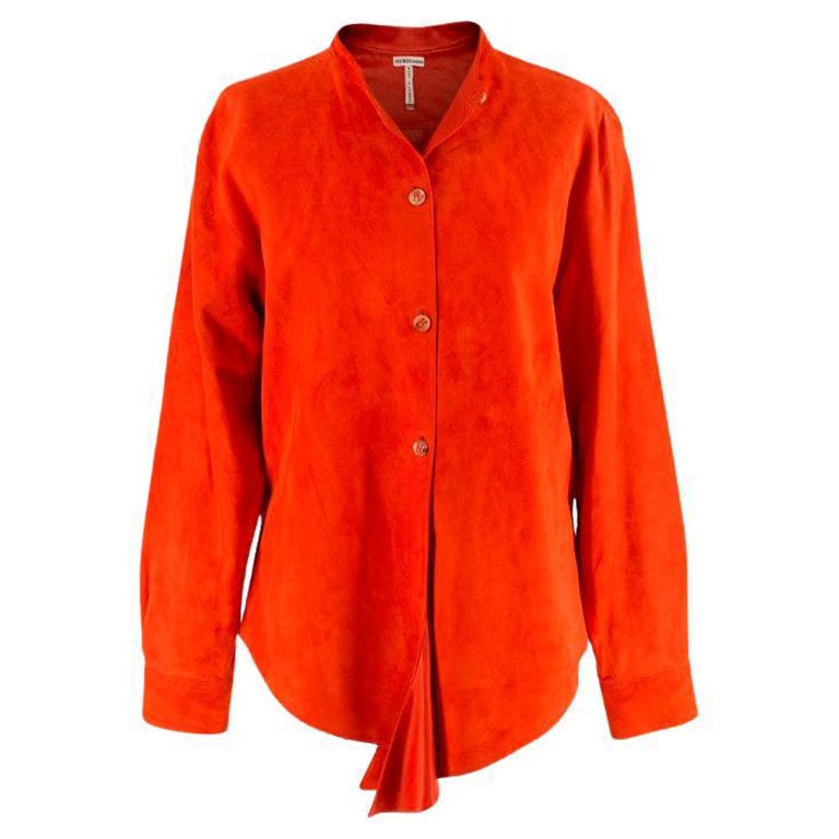 Hermes Dark Coral Vintage Suede Button Up Shirt Jacket For Sale