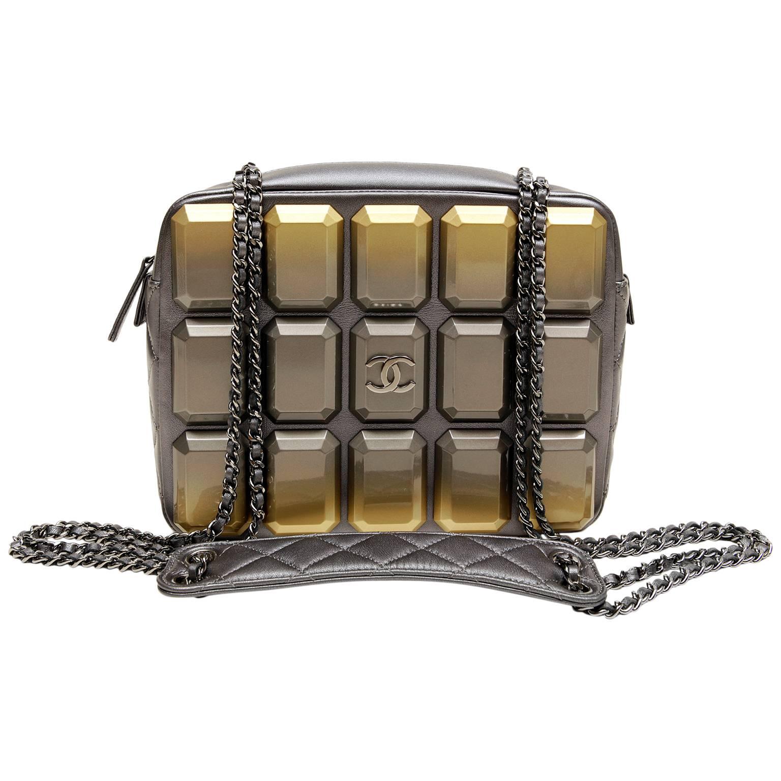Chanel Pewter Evening Art Flap Camera Bag- Runway 2014 For Sale