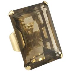 Large Smoky Quartz and Gold Statement Ring - 1960s
