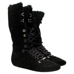 Christian Dior Black Suede Lace-Up Front Long Boots