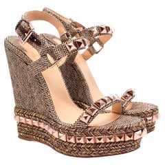Used Christian Louboutin Woven Rose Gold Studded Wedges