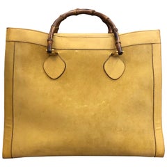 1990s GUCCI Yellow Suede Leather Bamboo Tote Gucci Diana Tote (Large)
