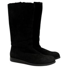 Prada Black Suede & Shearling Lined Flat Boots