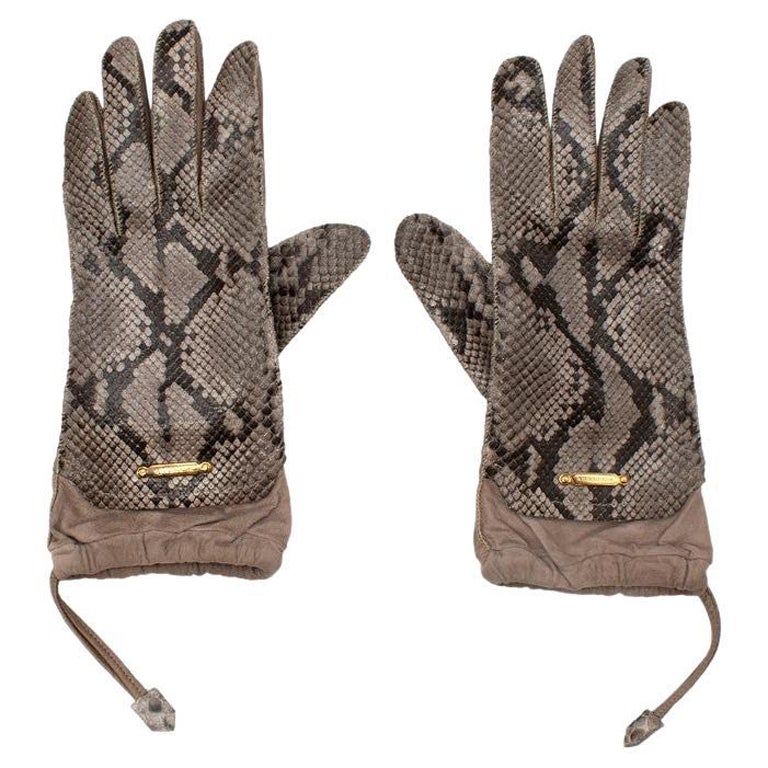 Burberry Taupe Python & Suede Gloves 8 For Sale