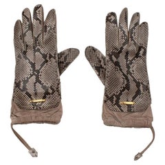 Burberry Taupe Python & Suede Gloves 8