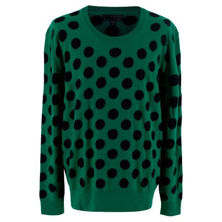 Burberry Green & Black Large Polka Dot Wool Knit Sweater For Sale