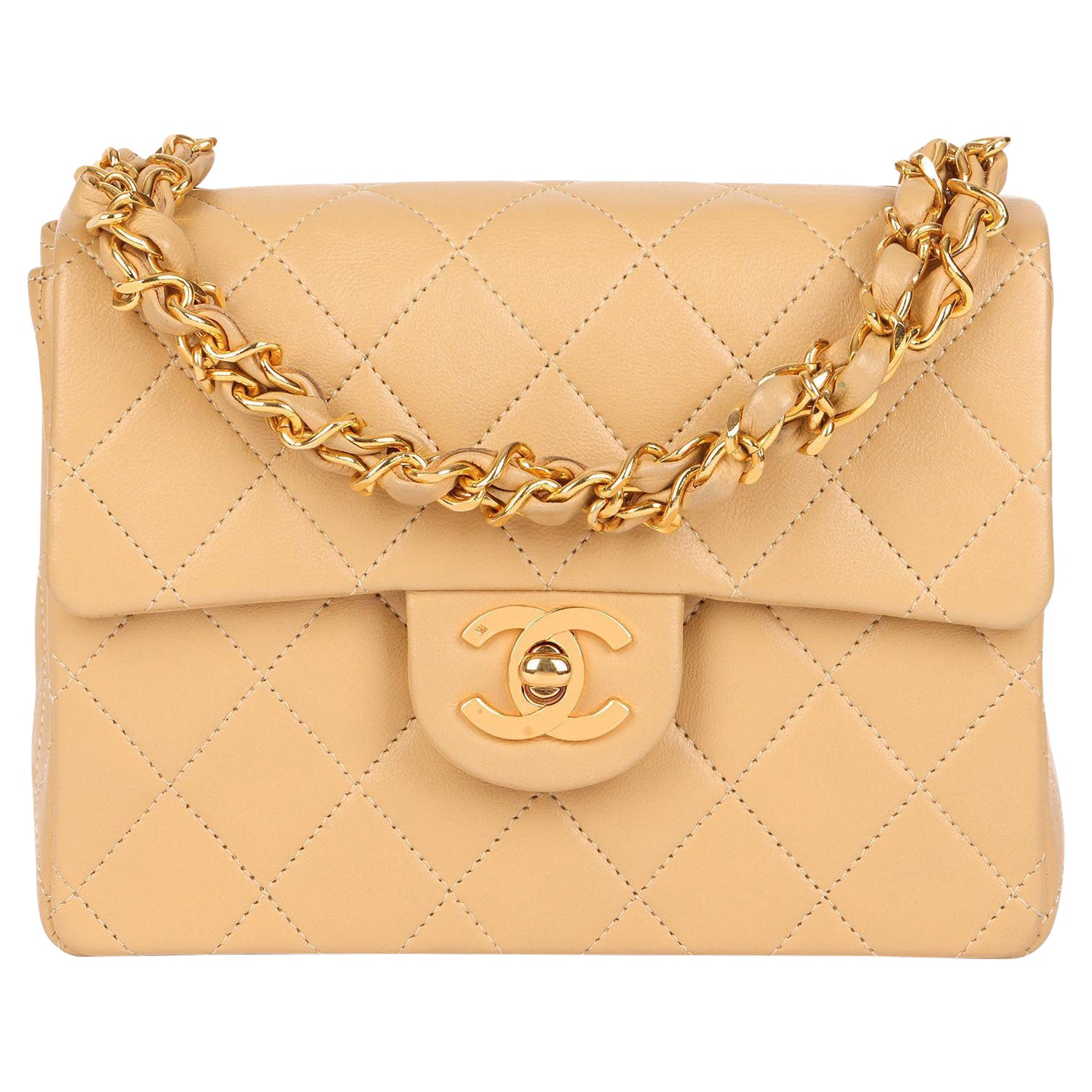 Chanel Beige Quilted Lambskin Vintage Top Handle Mini Flap Bag