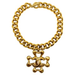 Rare Vintage Chanel Statement Chunky Chain Collar & Interlocking CC Pendant 1994