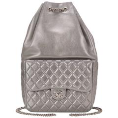 Chanel Dark Silver Metallic Lambskin Large Backpack